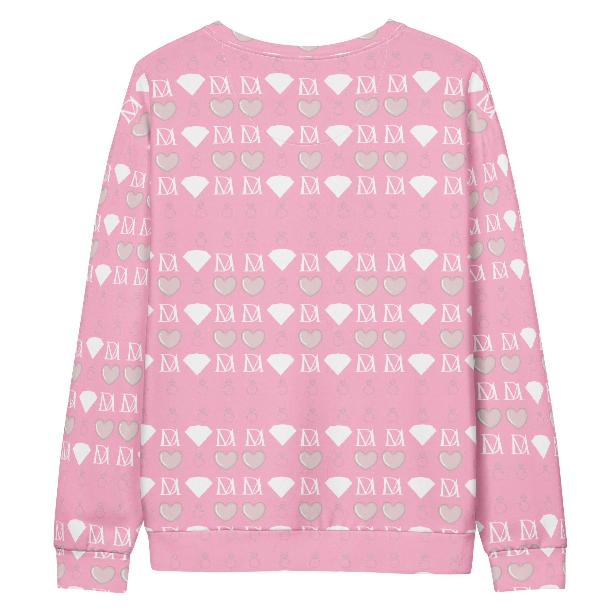 Recycled white unisex sweatshirt with all-over-print of frosted diamonds and cotton candy design by Daemon.