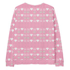 White unisex sweatshirt by Daemon featuring all-over print of frosted diamond cotton candy cinzel design.