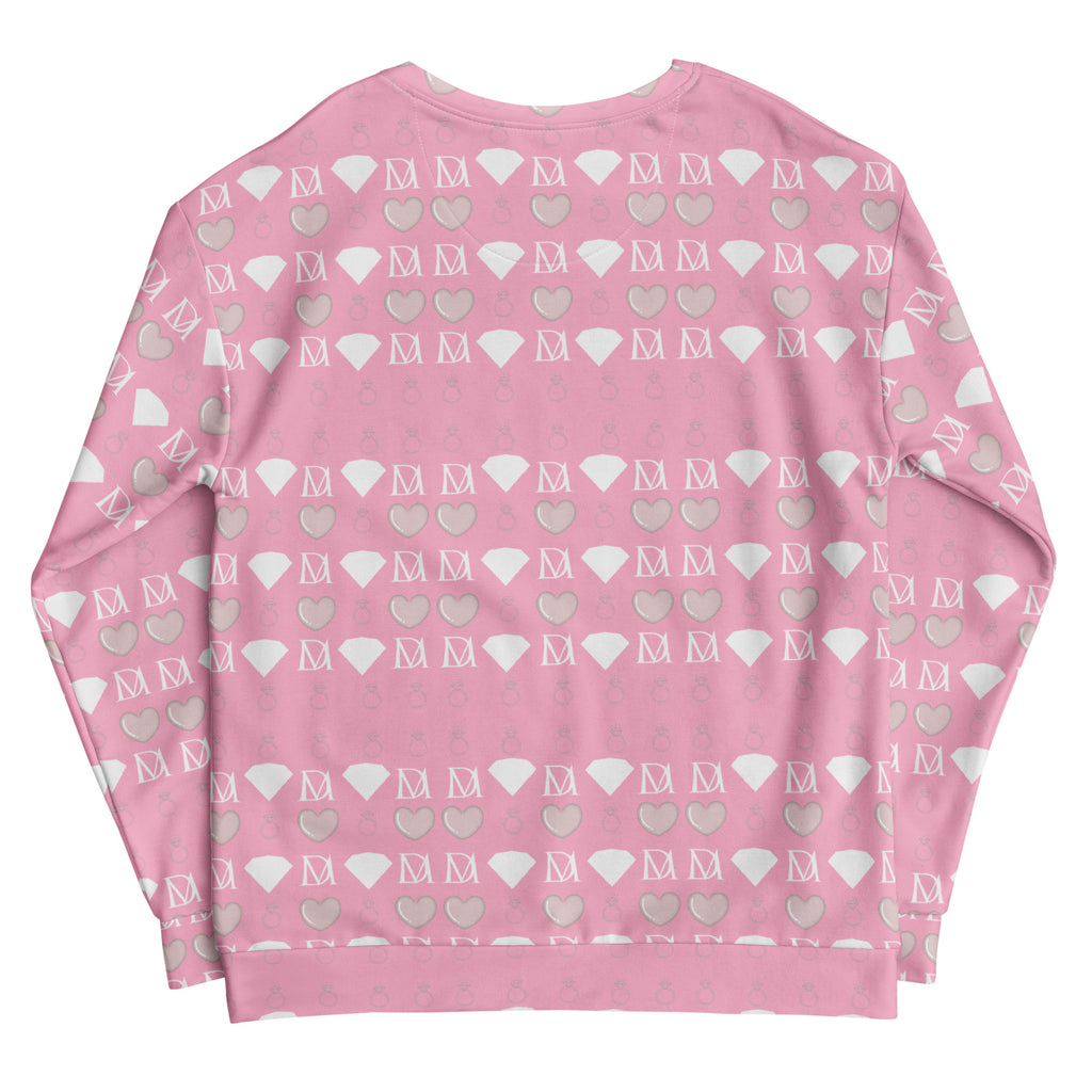 Daemon Frosted Diamonds cotton candy cinzel unisex sweatshirt with all-over recycled print on white background.