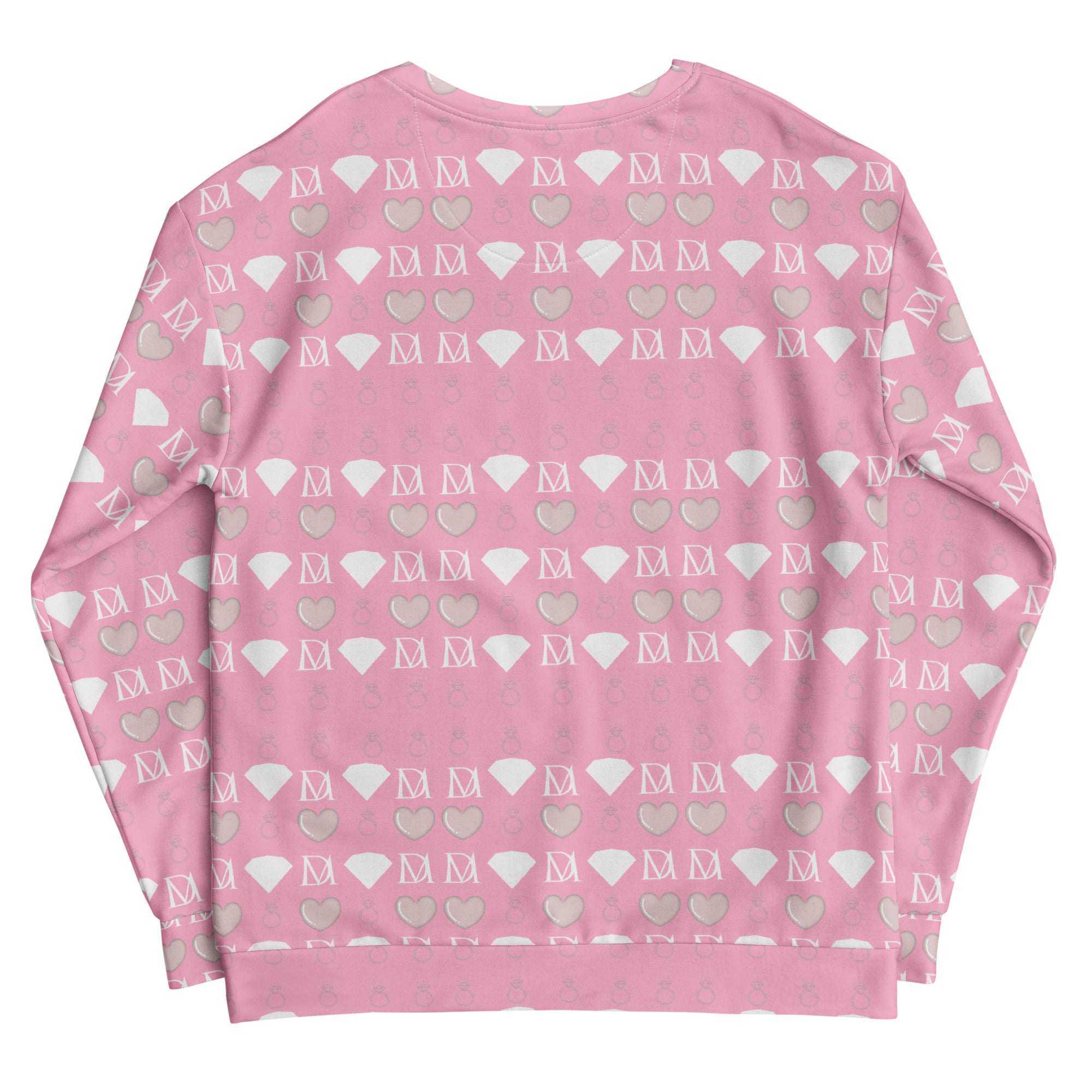 Daemon Frosted Diamonds cotton candy cinzel unisex sweatshirt with all-over recycled print on white background.