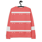 Unisex white Daemon SACHI BANS felpa with all-over recycled print, showcasing a stylish and eco-friendly sweatshirt design.