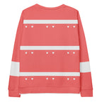 Unisex Daemon SACHI BANS white recycled all-over-print sweatshirt with bold graphic design on the back.