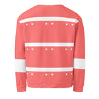White Daemon SACHI BANS unisex recycled sweatshirt with all-over print, shown from the back.