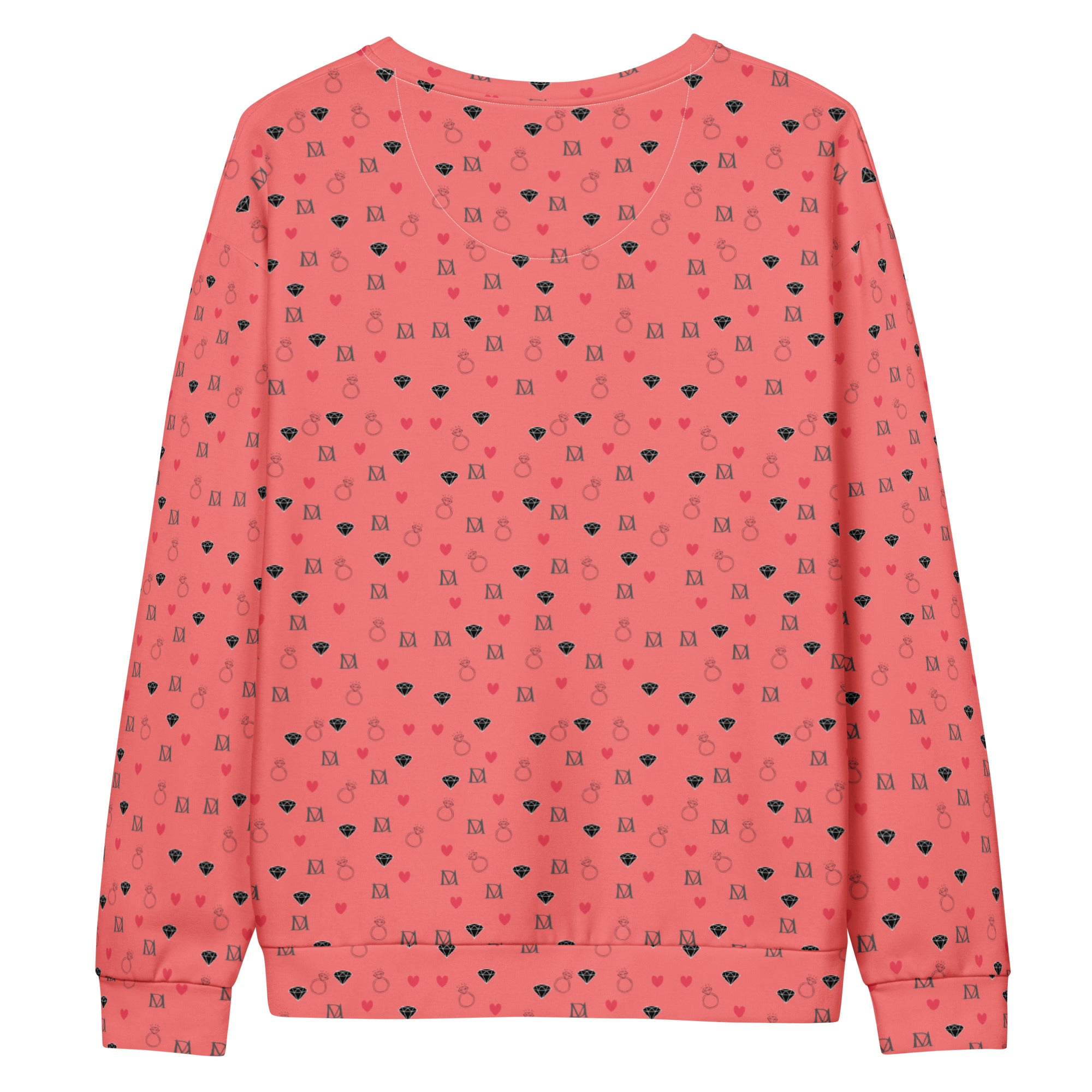 Daemon Speckled Diamonds BLANCO NERO unisex recycled sweatshirt with all-over black and white speckled diamond print on white background.