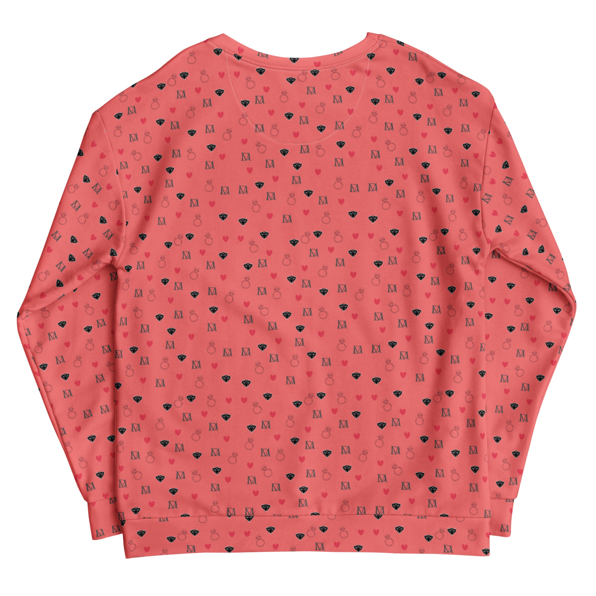 Unisex white recycled sweatshirt with speckled diamond pattern from Daemon's Blanco Nero collection, showing back view.