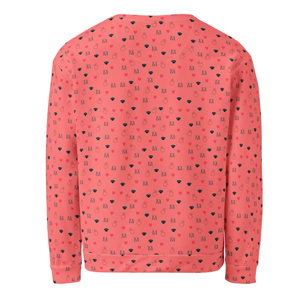 Daemon Speckled Diamonds BLANCO NERO unisex recycled sweatshirt with all-over black and white diamond pattern on white background.