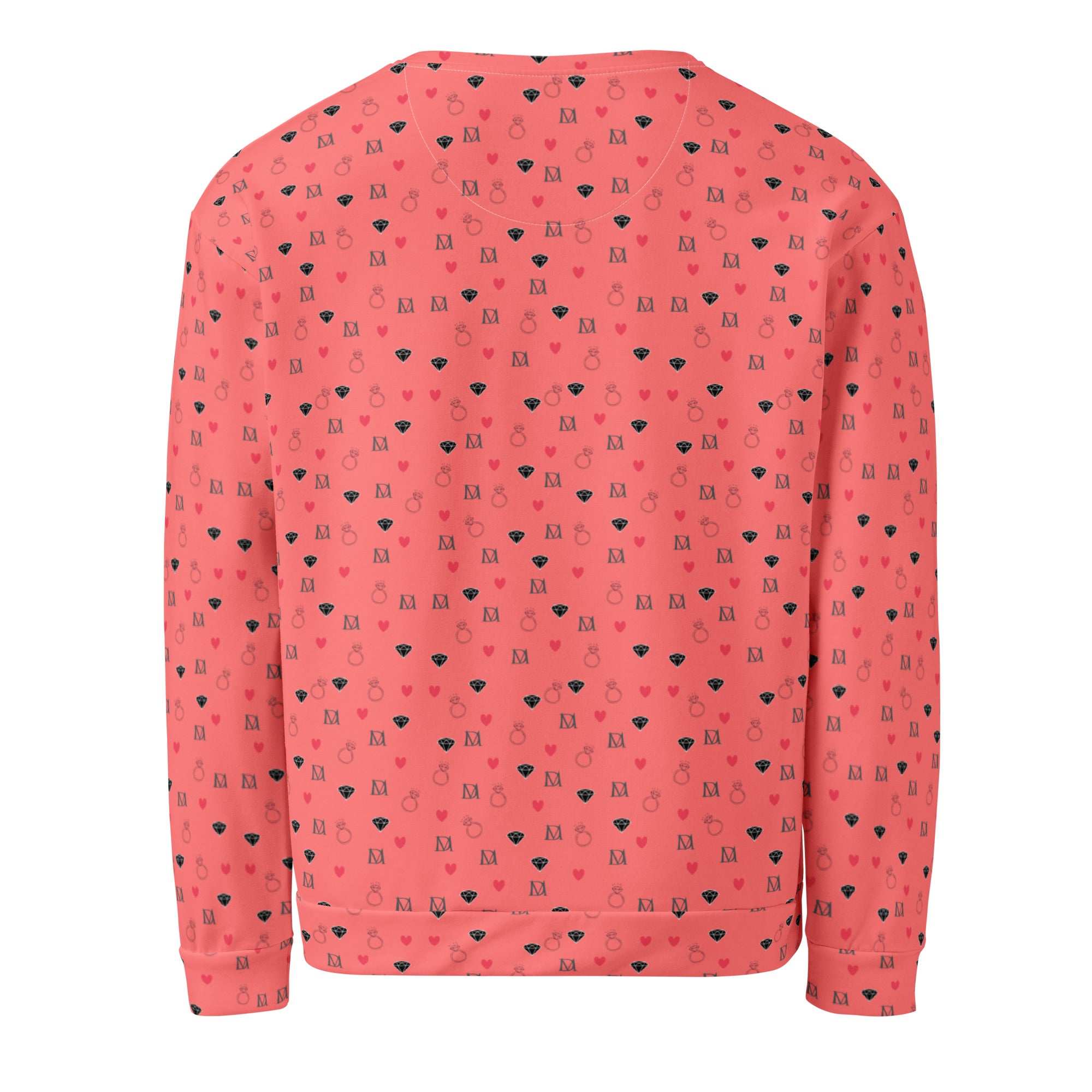 Daemon Speckled Diamonds BLANCO NERO unisex recycled sweatshirt with all-over black and white diamond pattern on white background.