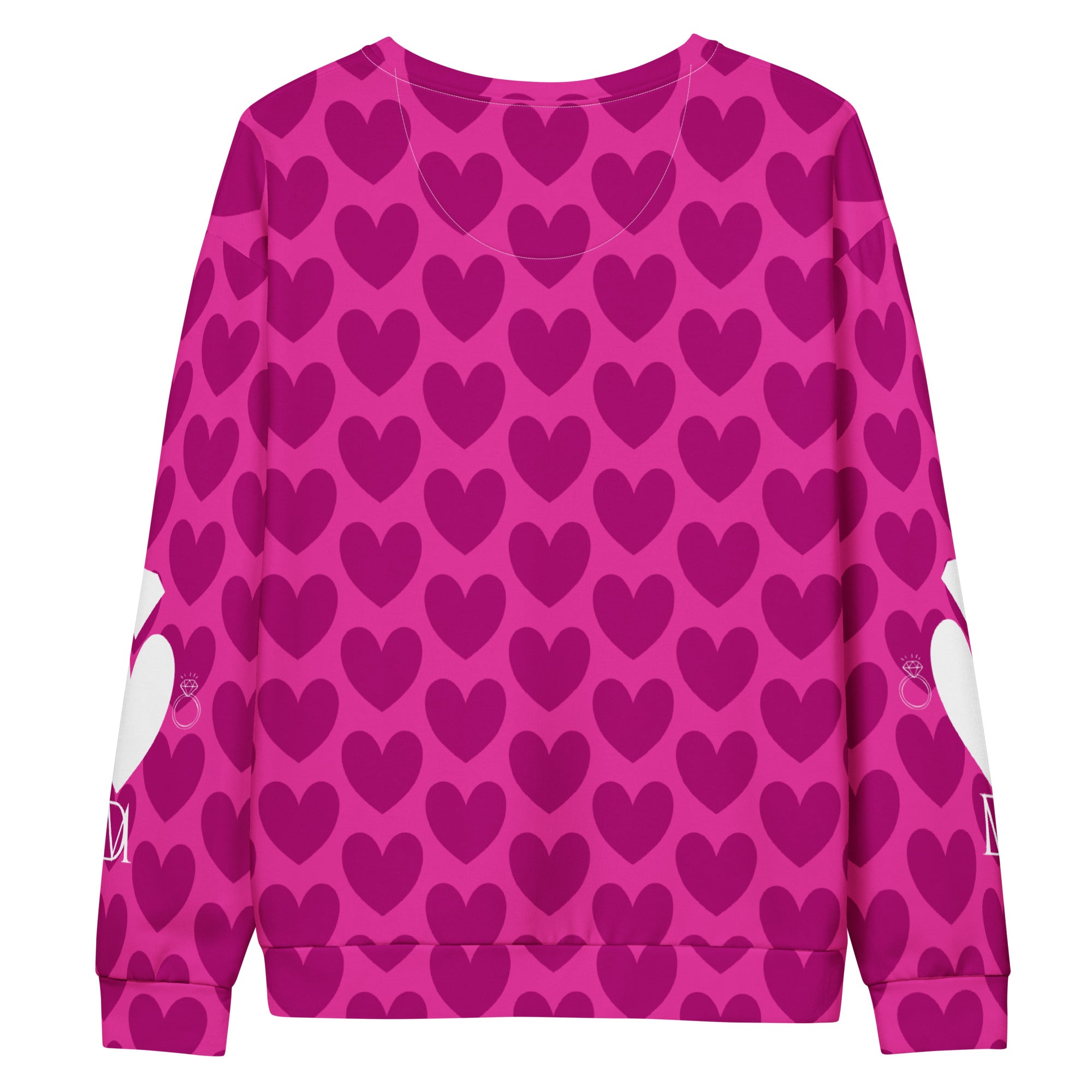 Recycled unisex white hoodie with all-over magnetic spade (Magenta Frost) print from Daemon Luxury.