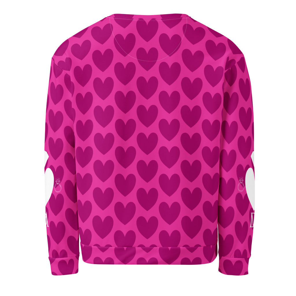 Unisex white recycled fleece hoodie with magenta frost magnetic spade all-over print by Daemon Luxury.