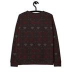Daemon Luxury Supreme Models reticulated unisex recycled sweatshirt with all-over white print, back view.