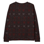 Daemon Luxury SUPREME MODELS reticulated unisex recycled white sweatshirt with all-over print, back view.