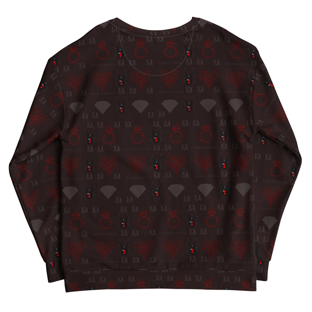 Daemon Luxury Supreme Models reticulated white recycled unisex sweatshirt with all-over print, shown from the back.
