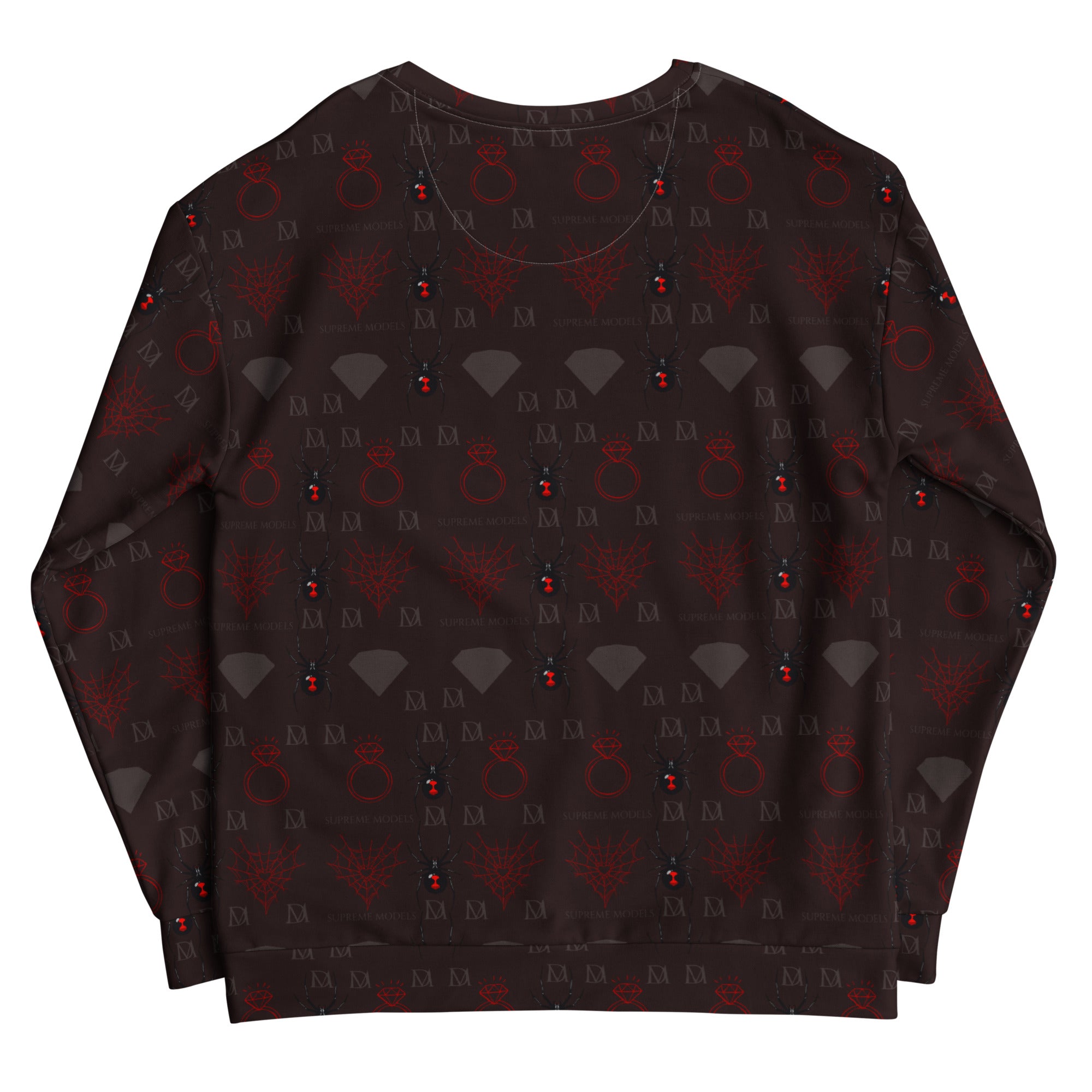 Daemon Luxury Supreme Models reticulated white recycled unisex sweatshirt with all-over print, shown from the back.