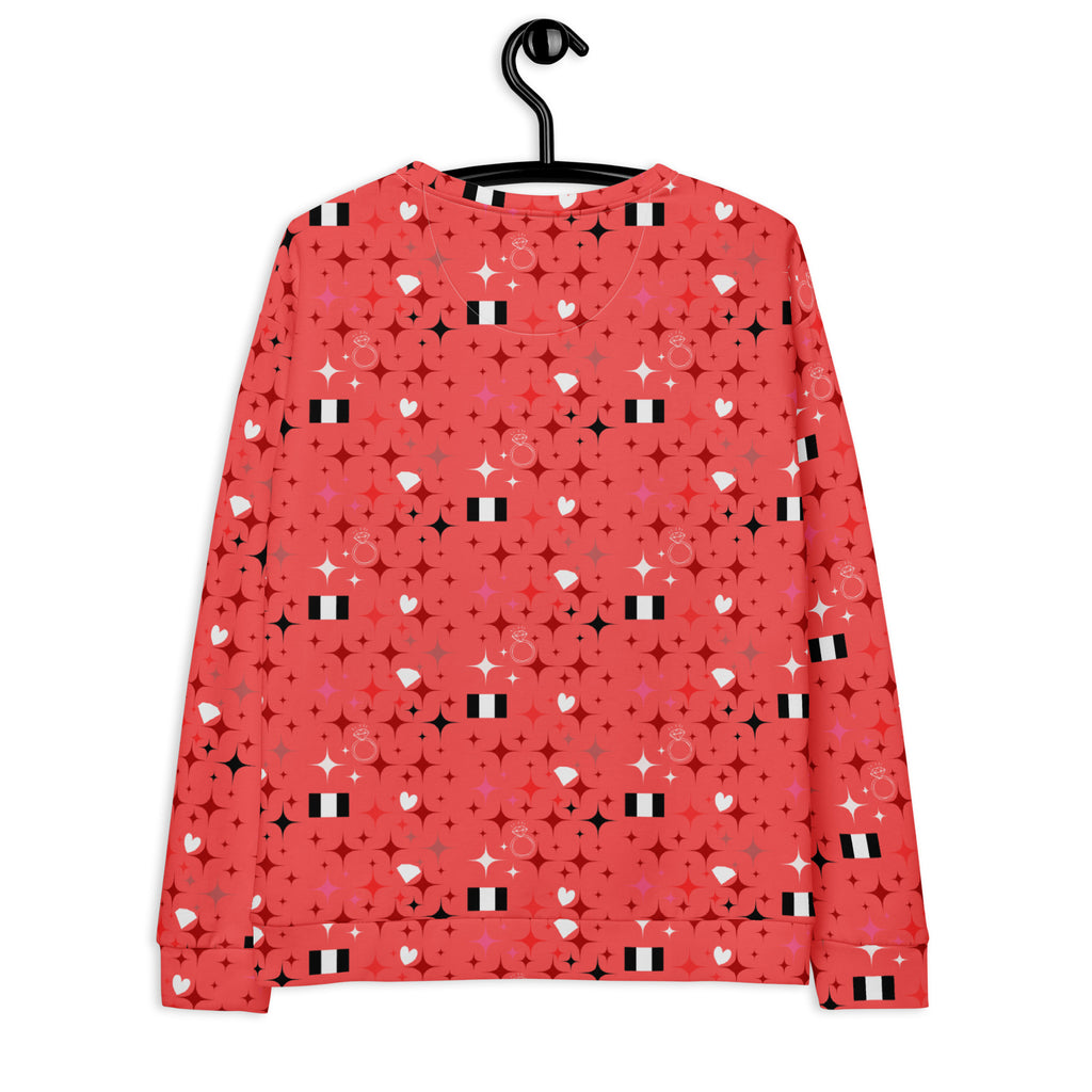Recycled white unisex Felpa sweatshirt featuring all-over Stardust (Tarmin’s Heart) print by Daemon Luxury.