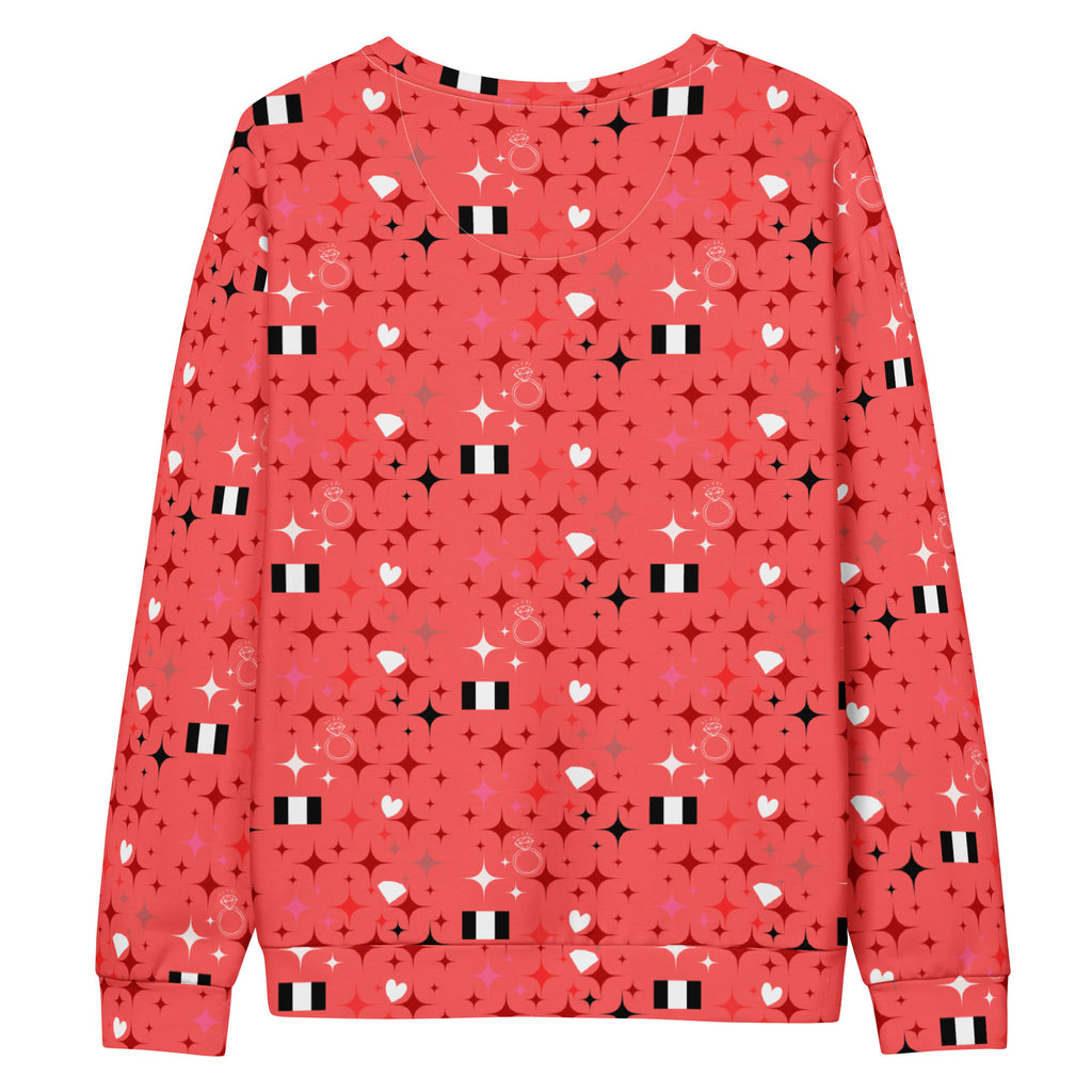 Daemon Luxury Eternal Stardust Felpa unisex recycled sweatshirt with all-over-print design on white fabric.