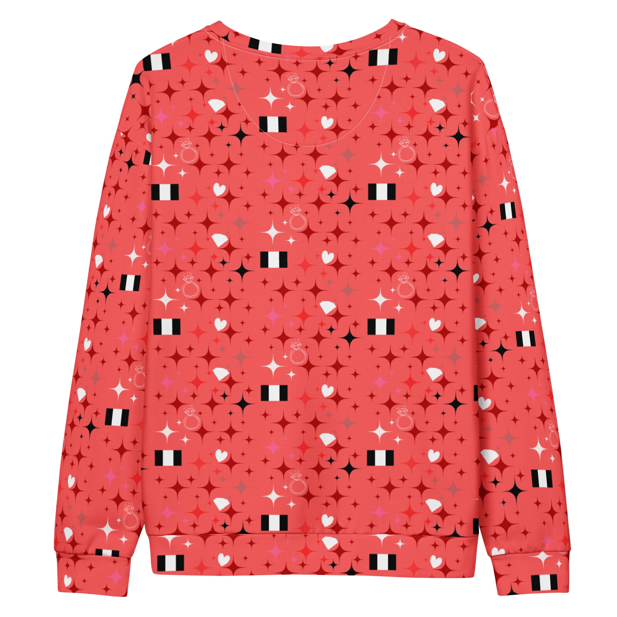 Daemon Luxury Eternal Stardust Felpa unisex recycled sweatshirt with all-over-print design on white fabric.