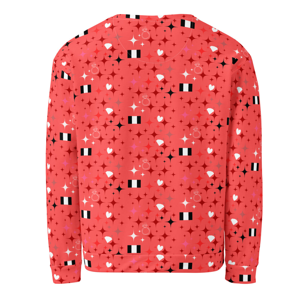 Unisex white recycled cotton sweatshirt featuring all-over Stardust (Tarmin’s Heart) print from Daemon Luxury.