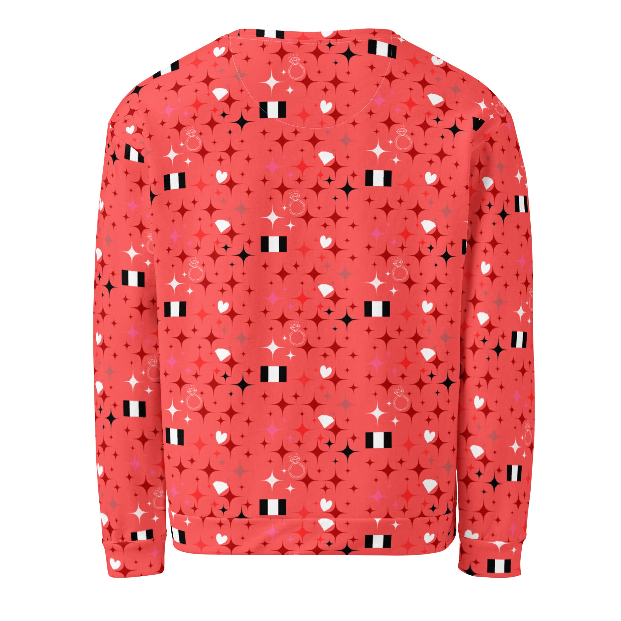 Unisex white recycled cotton sweatshirt featuring all-over Stardust (Tarmin’s Heart) print from Daemon Luxury.