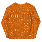 Rebirth Tarmin Sunset all-over-print recycled unisex sweatshirt by Daemon Luxury, white back view showing vibrant graphic design.