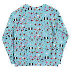 All-over print white unisex sweatshirt featuring Caribbean-inspired Eternal Stardust design by Daemon Luxury.