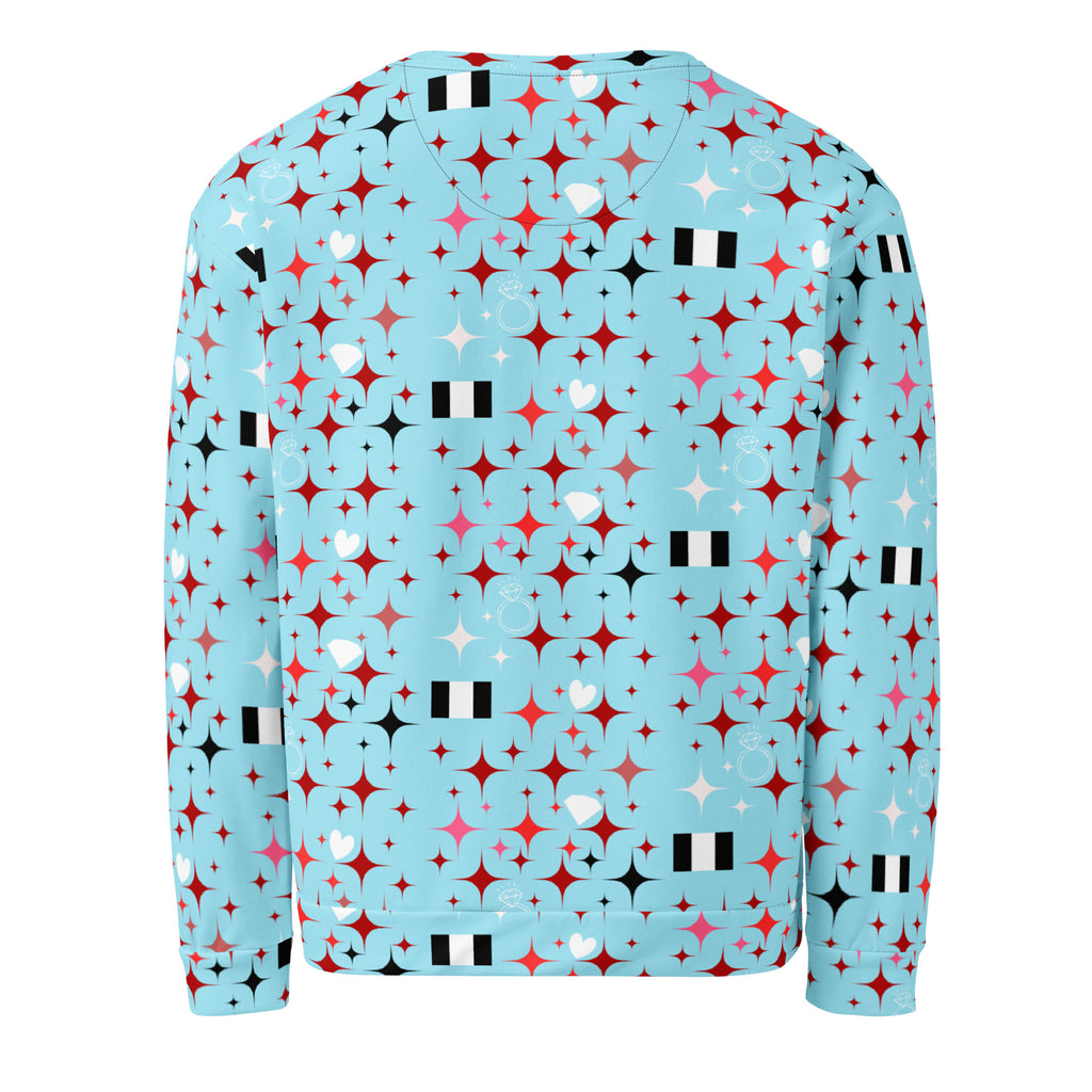 White Daemon Luxury Eternal Stardust Caribbean unisex sweatshirt with all-over print and recycled fabric, back view.