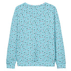 Unisex white recycled sweatshirt featuring speckled diamond Caribbean print by Daemon Luxury, shown from the back.