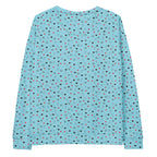 Unisex white recycled sweatshirt with speckled diamond Caribbean print by Daemon Luxury, showing the back design.