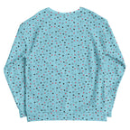 Recycled white unisex sweatshirt with all-over speckled diamond Caribbean print by Daemon Luxury.