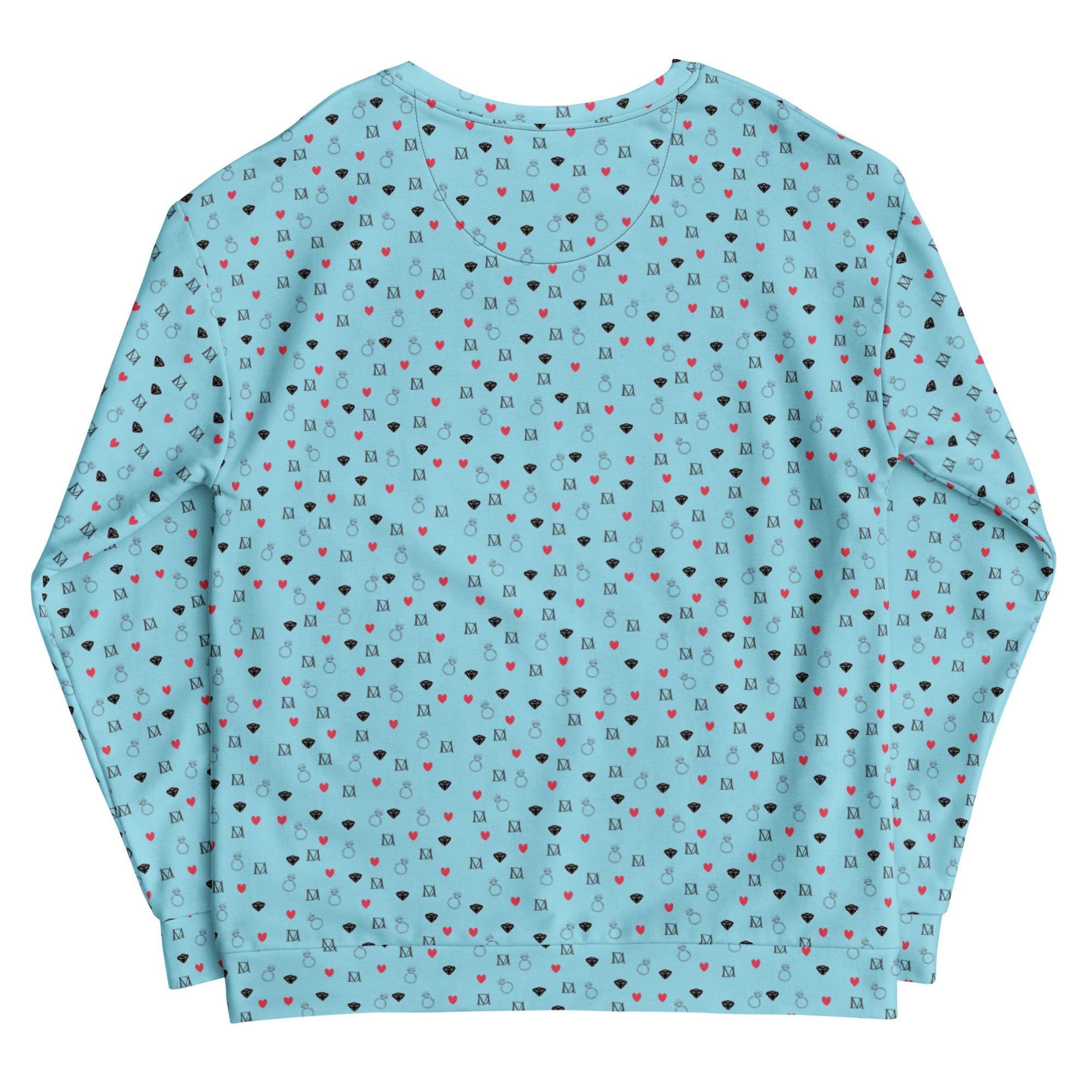 Recycled white unisex sweatshirt with all-over speckled diamond Caribbean print by Daemon Luxury.