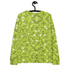 All-over print white Daemon Luxury Florette Rebirth Mantis unisex recycled sweatshirt, back view showing vibrant design.