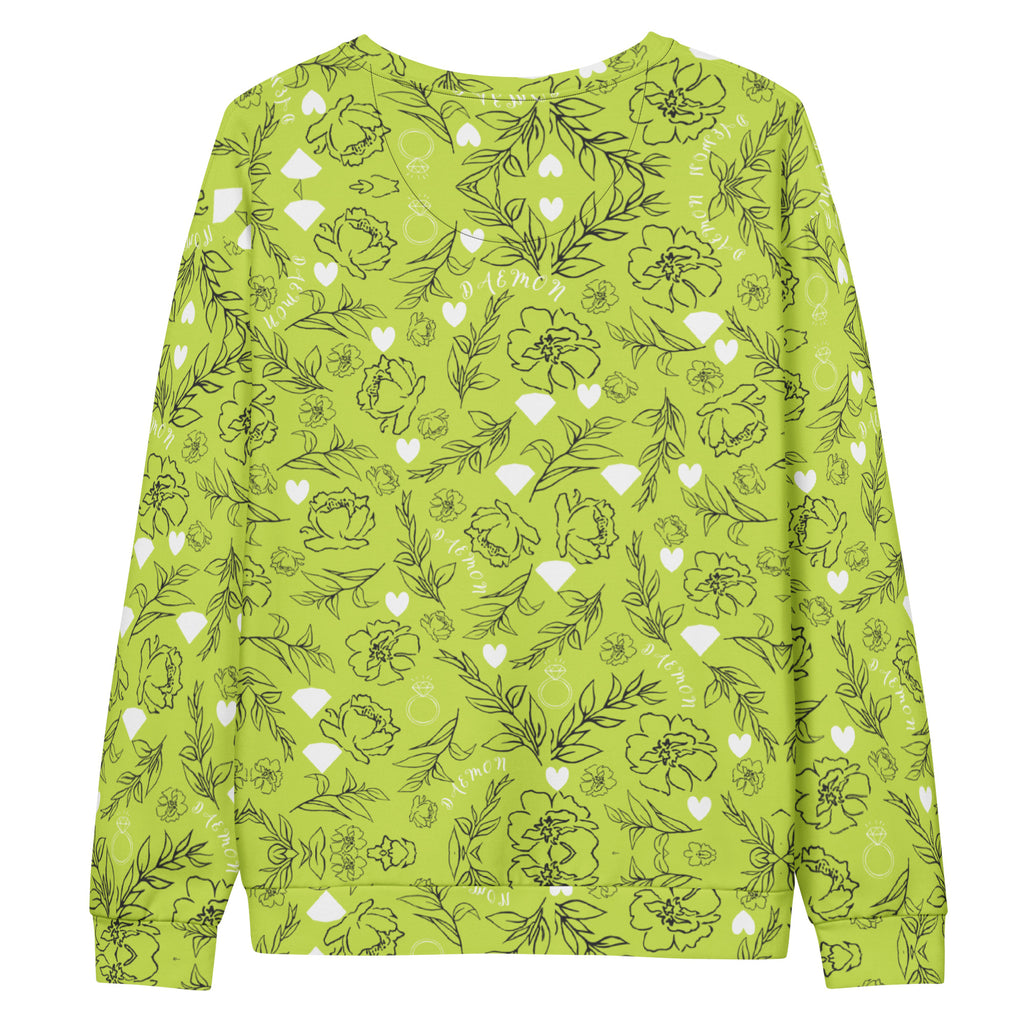 Daemon Luxury Florette Rebirth Mantis unisex recycled all-over-print sweatshirt, white back view