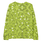White Daemon Luxury Florette Rebirth Mantis unisex sweatshirt with all-over recycled print, showing the back design.