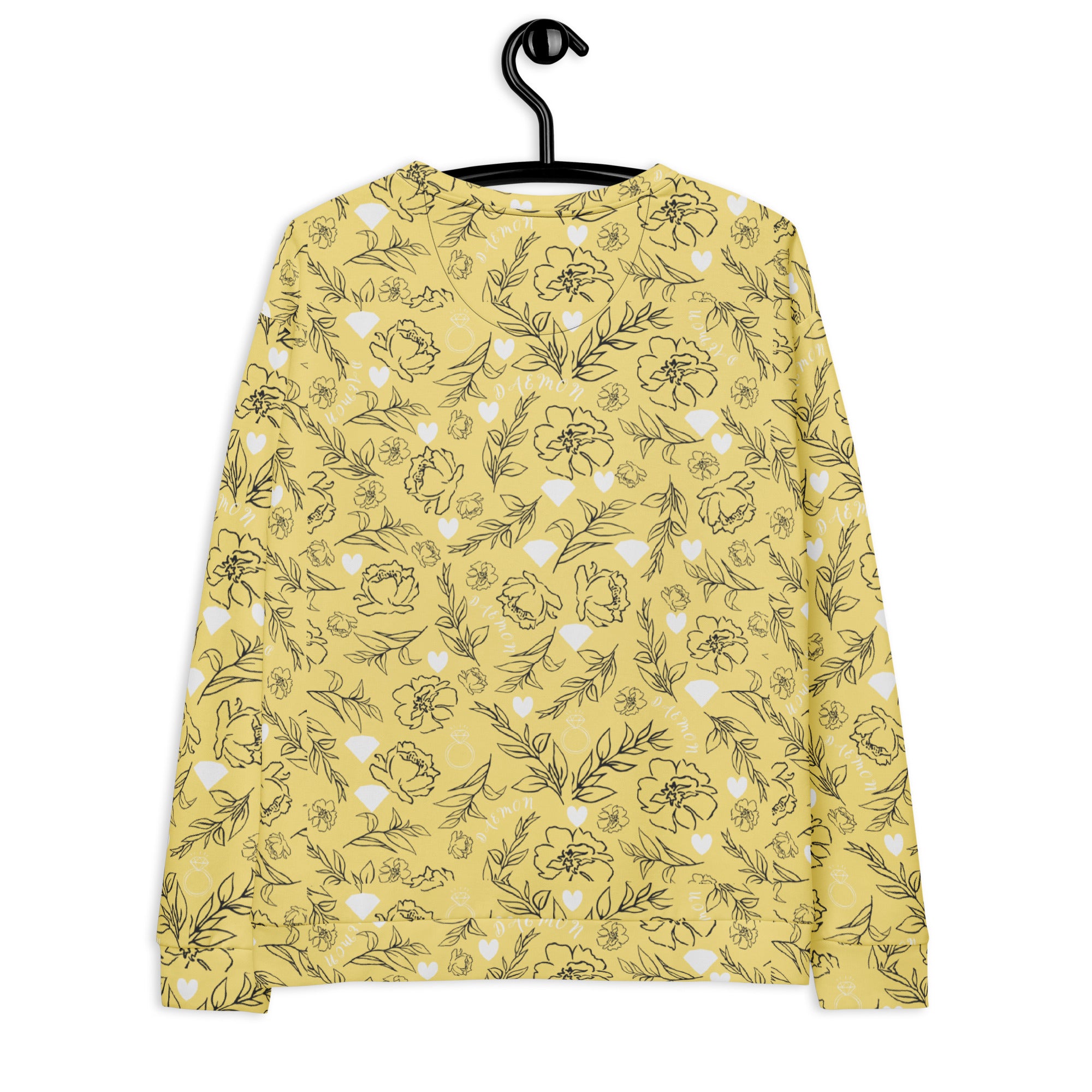 All-over-print white Daemon Luxury Florette Rebirth full moon unisex sweatshirt, featuring celestial and floral design on back