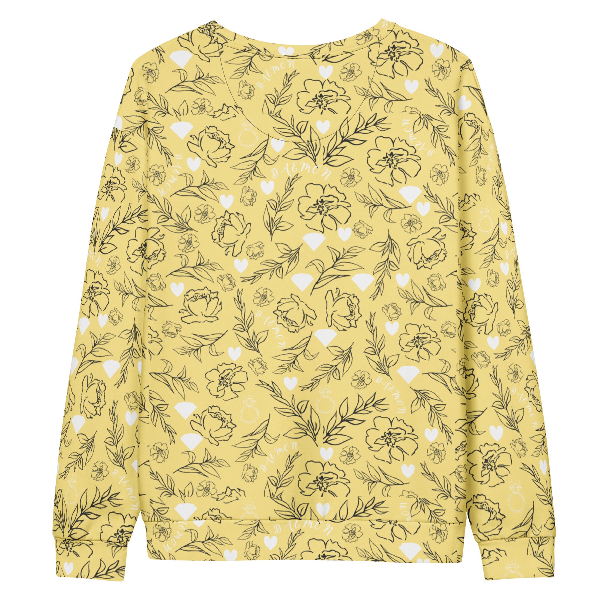 White Daemon Luxury Florette Rebirth full moon unisex sweatshirt with all-over recycled print, back view.