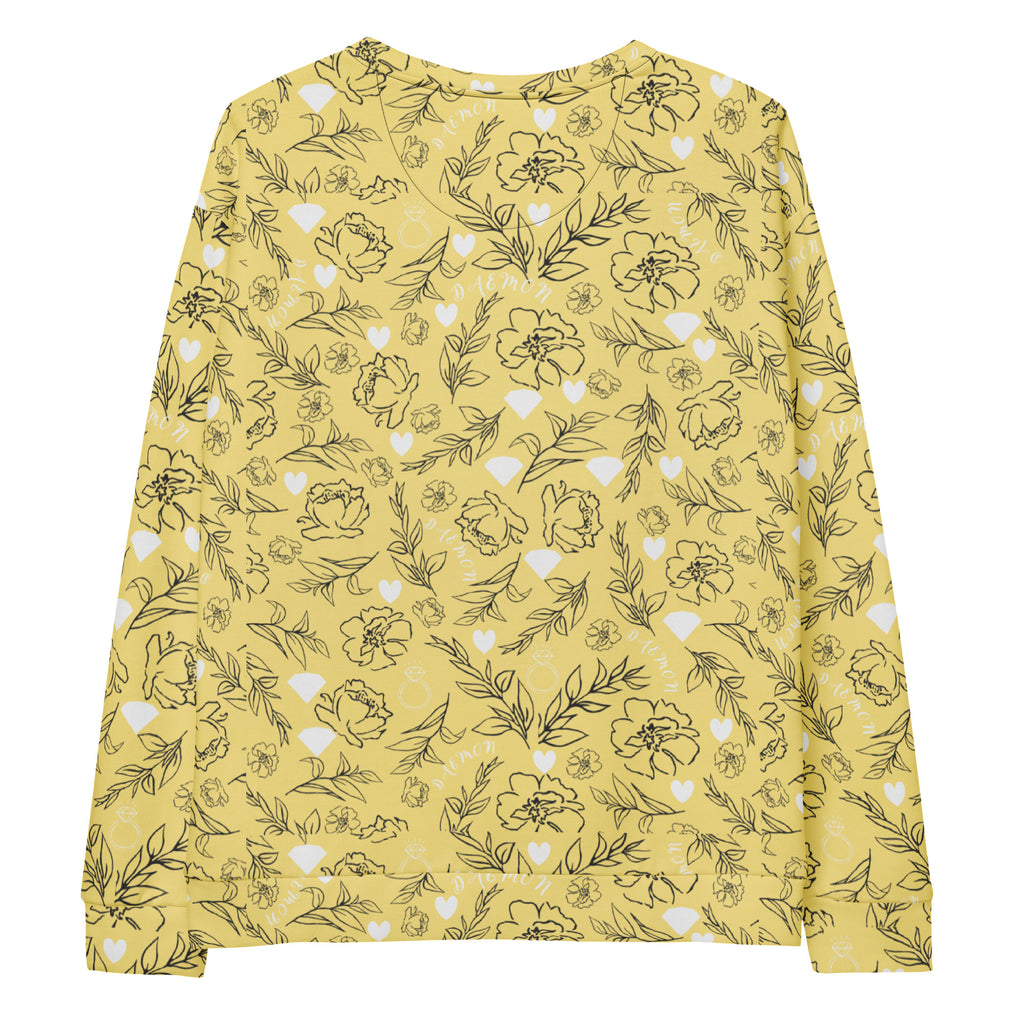 Daemon Luxury Florette Rebirth Full Moon unisex recycled sweatshirt with all-over print on white fabric, back view.