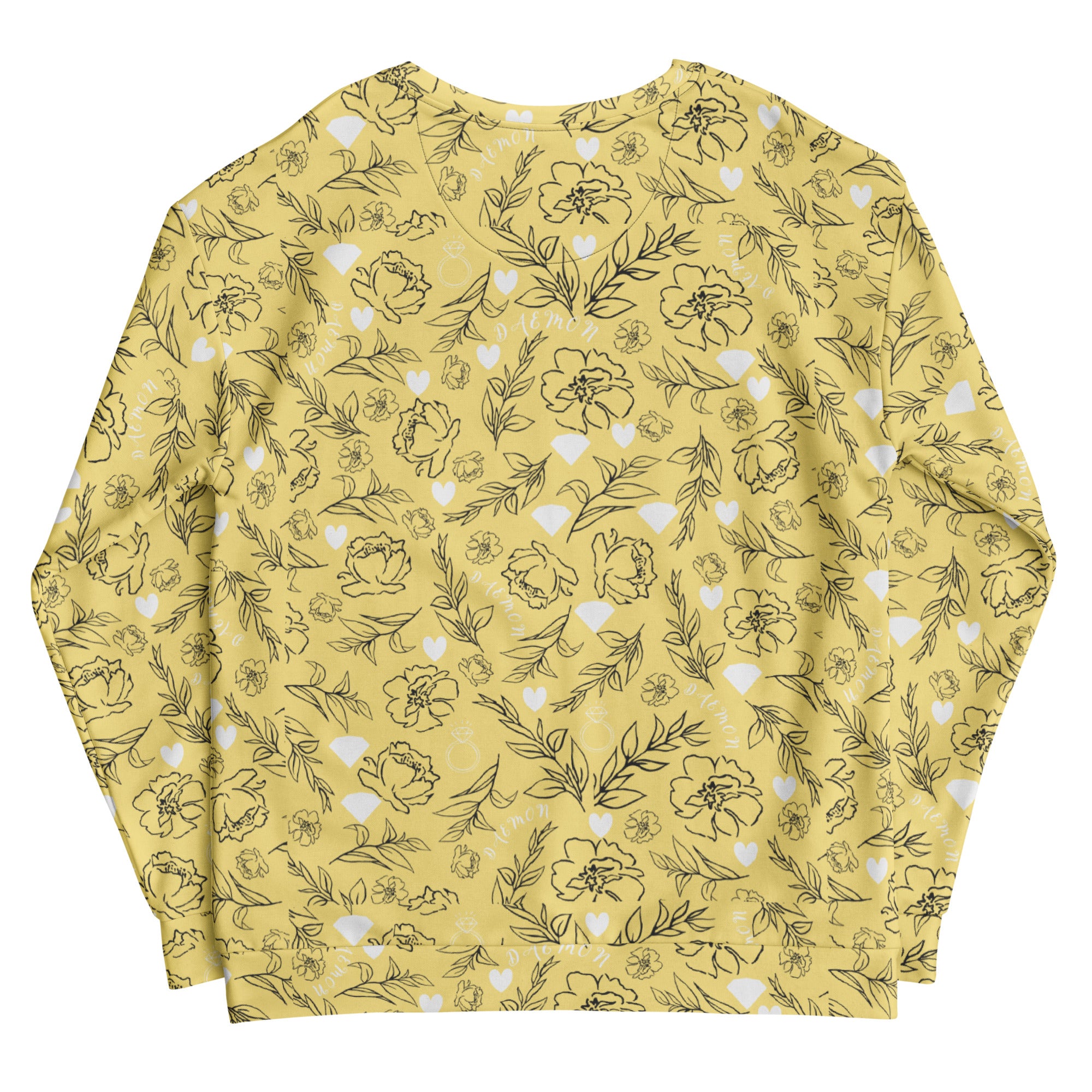 Daemon Luxury Florette Rebirth full moon unisex sweatshirt with all-over white print and recycled fabric back view