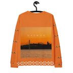 Daemon Luxury Honeybee Smoothie Winter’s Sunset all-over-print recycled unisex sweatshirt, white back design.