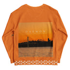 Daemon Luxury Honeybee Smoothie Winter’s Sunset unisex recycled sweatshirt with all-over print on white back.