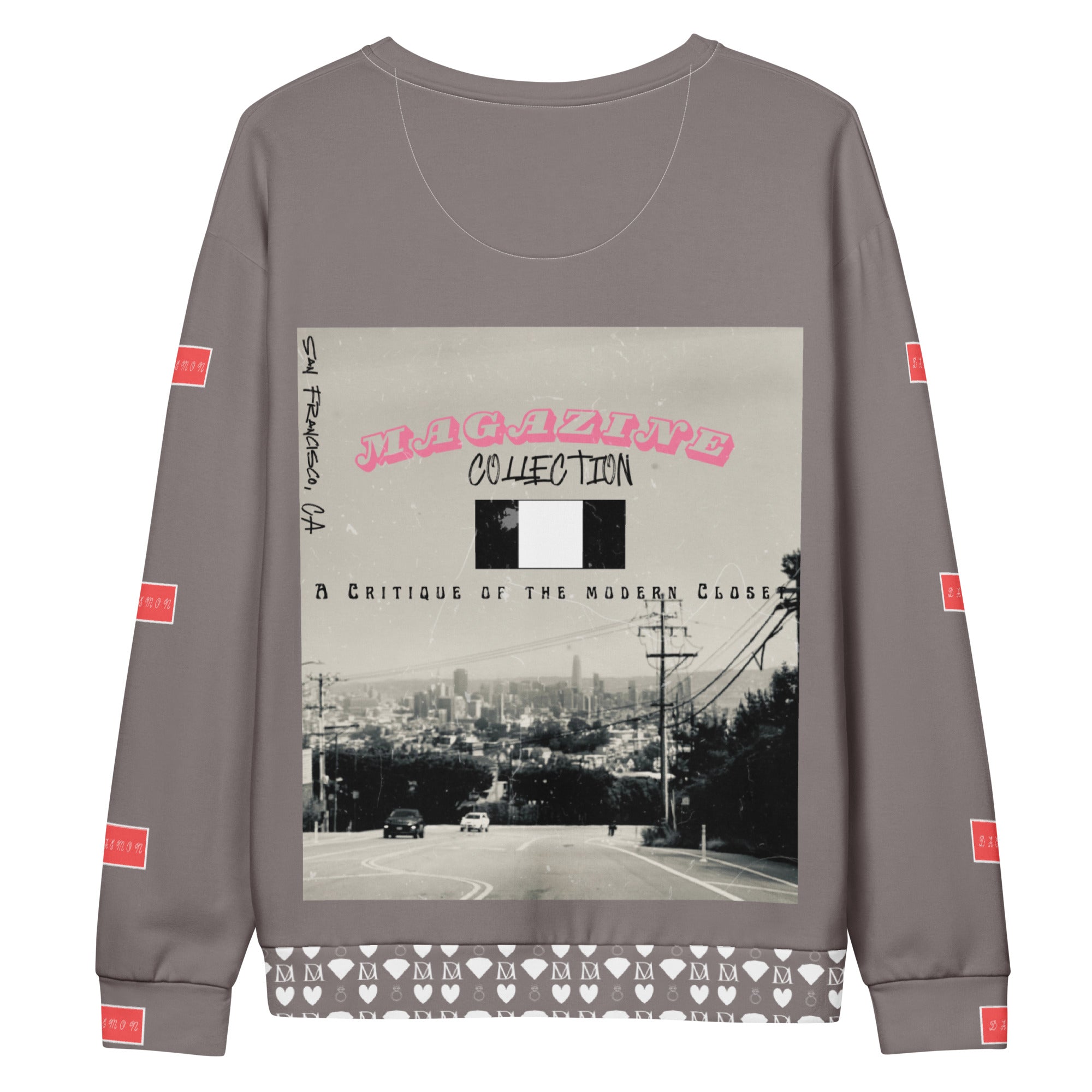 Daemon Luxury Honeybee Smoothie Critiques Tea unisex white recycled all-over-print sweatshirt, casual and eco-friendly fashion piece.