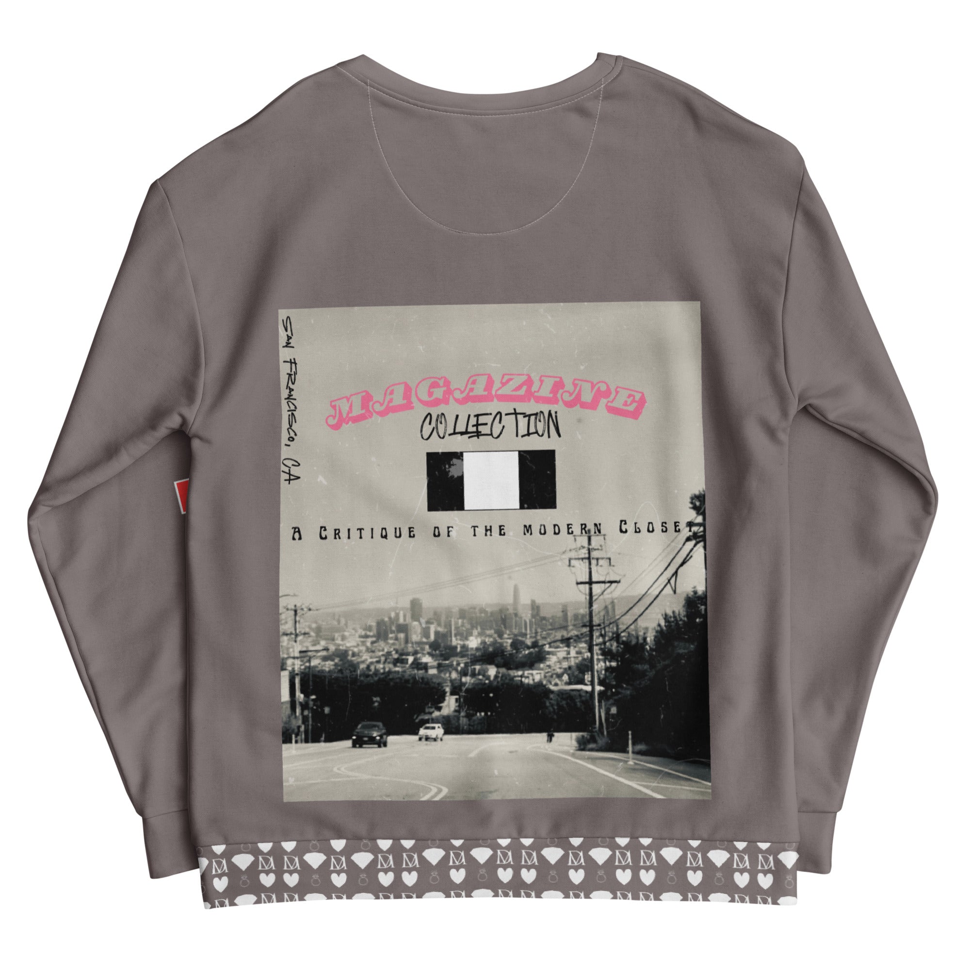 Daemon Luxury Honeybee Smoothie Critiques Tea all-over-print recycled unisex sweatshirt in white, showing the back design.