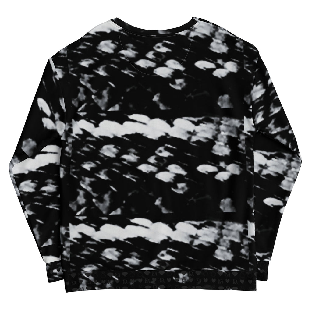 Recycled white unisex Felpa sweatshirt featuring Serpentine Columbiana Puma’s Return all-over print by Daemon Luxury.