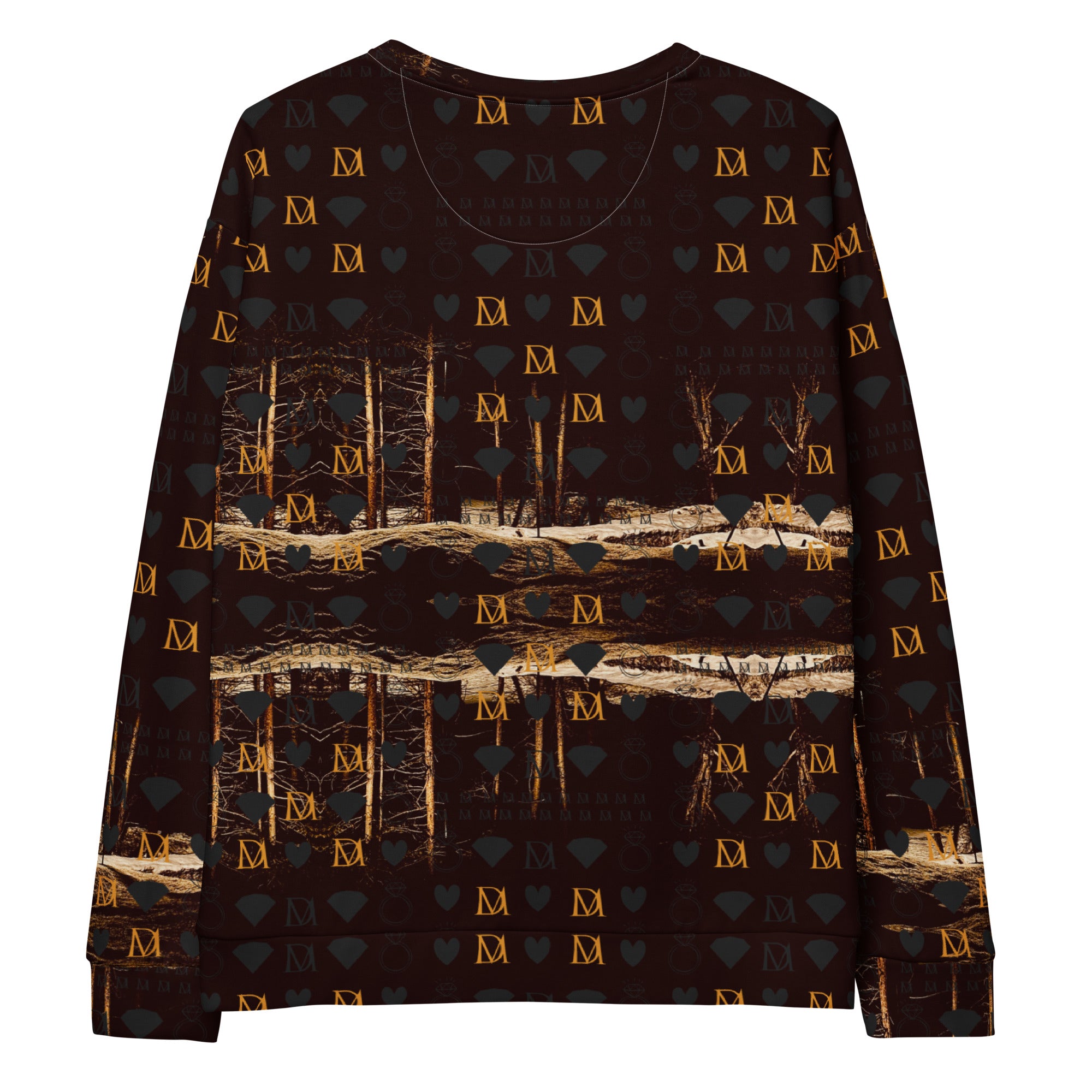 Unisex white recycled hoodie with all-over print featuring Nightfather Luv artwork by Daemon Luxury, back view.