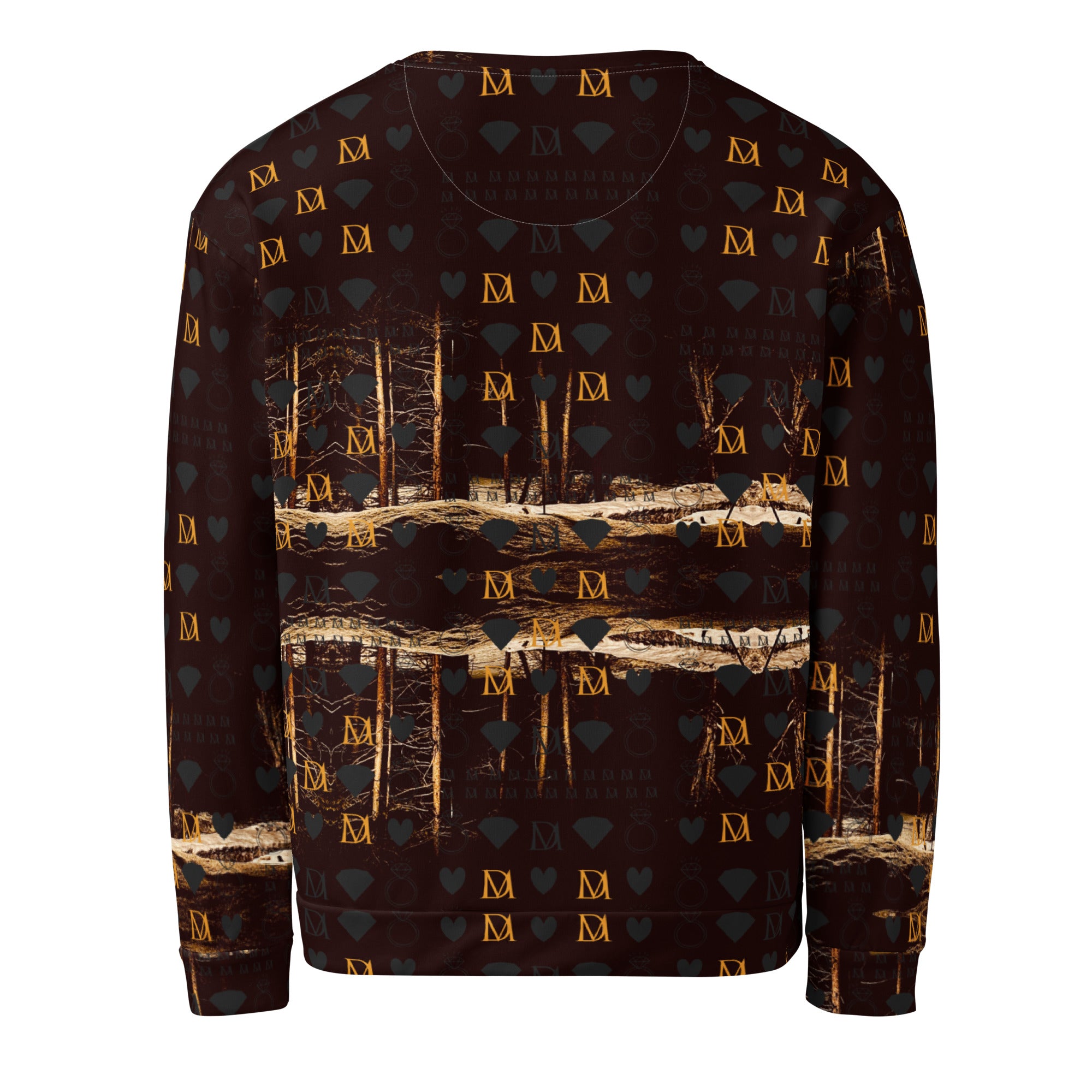 Unisex white recycled cotton hoodie featuring all-over print from Nightfather Luv Cannibal Winters collection by Daemon Luxury.