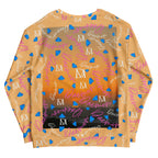 Recycled white unisex sweatshirt featuring all-over print of Picasso Mirrors Quintara’s Sunset by Daemon Luxury.