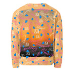 Unisex white recycled sweatshirt featuring all-over print of Picasso Mirrors Quintara’s Sunset design by Daemon Luxury.