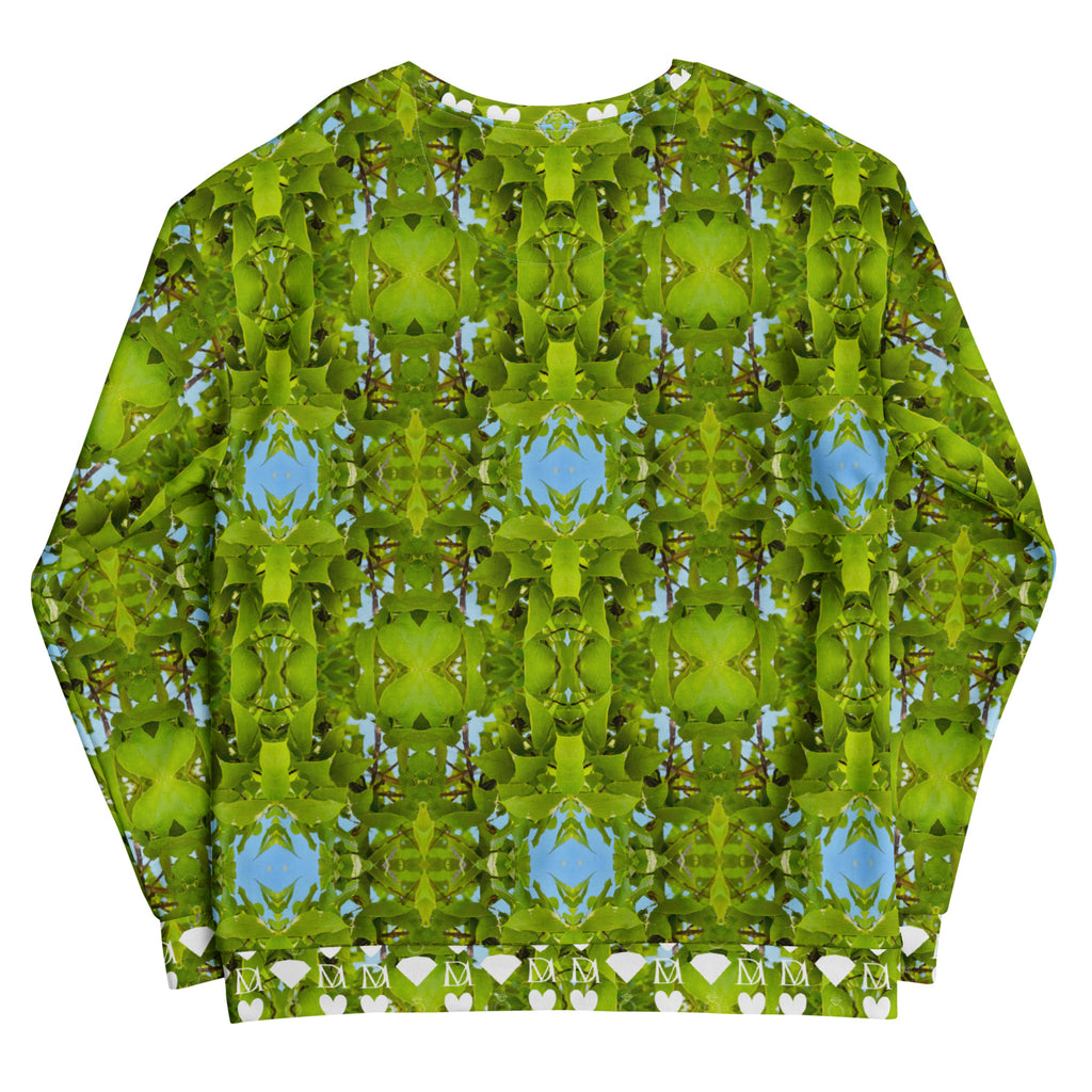 Recycled white unisex sweatshirt from Daemon Luxury's Belly Red’s Garden (Rebirth) collection with all-over floral print.