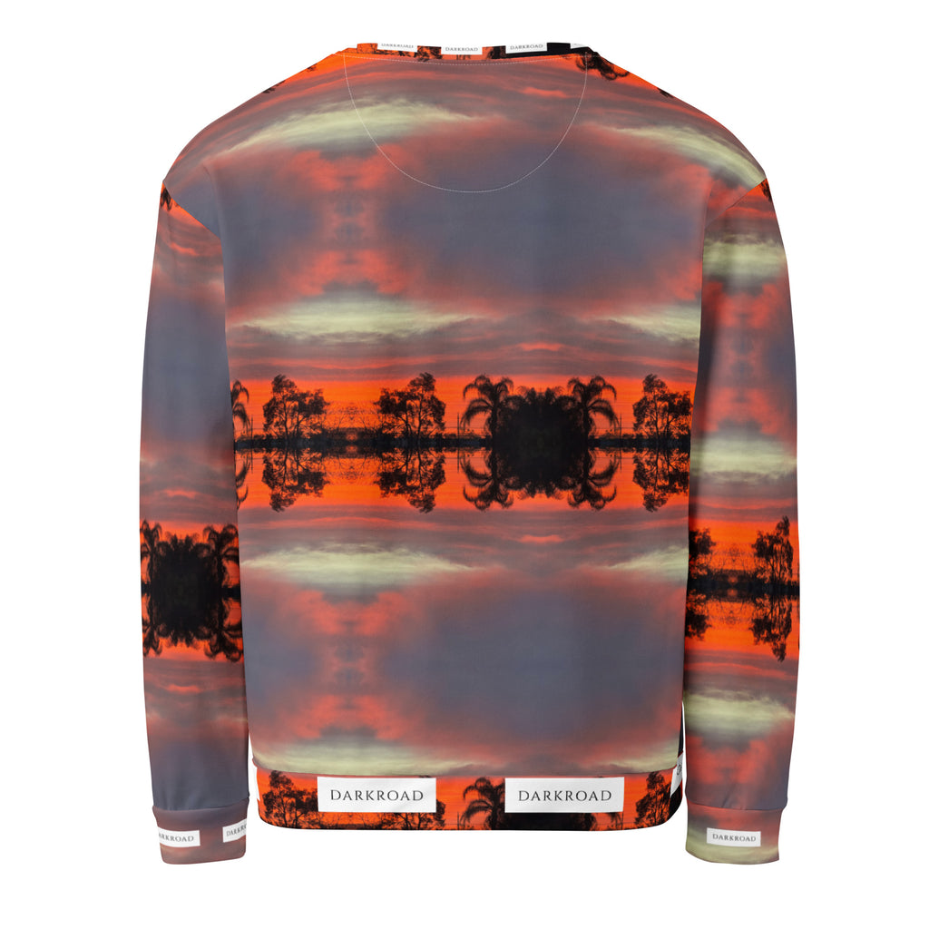 White Daemon Luxury DARKROAD Hellbreak unisex recycled all-over-print sweatshirt with detailed back design.