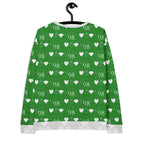 Unisex white Felpa sweatshirt featuring all-over garden print design by Daemon Luxury, made from recycled materials.