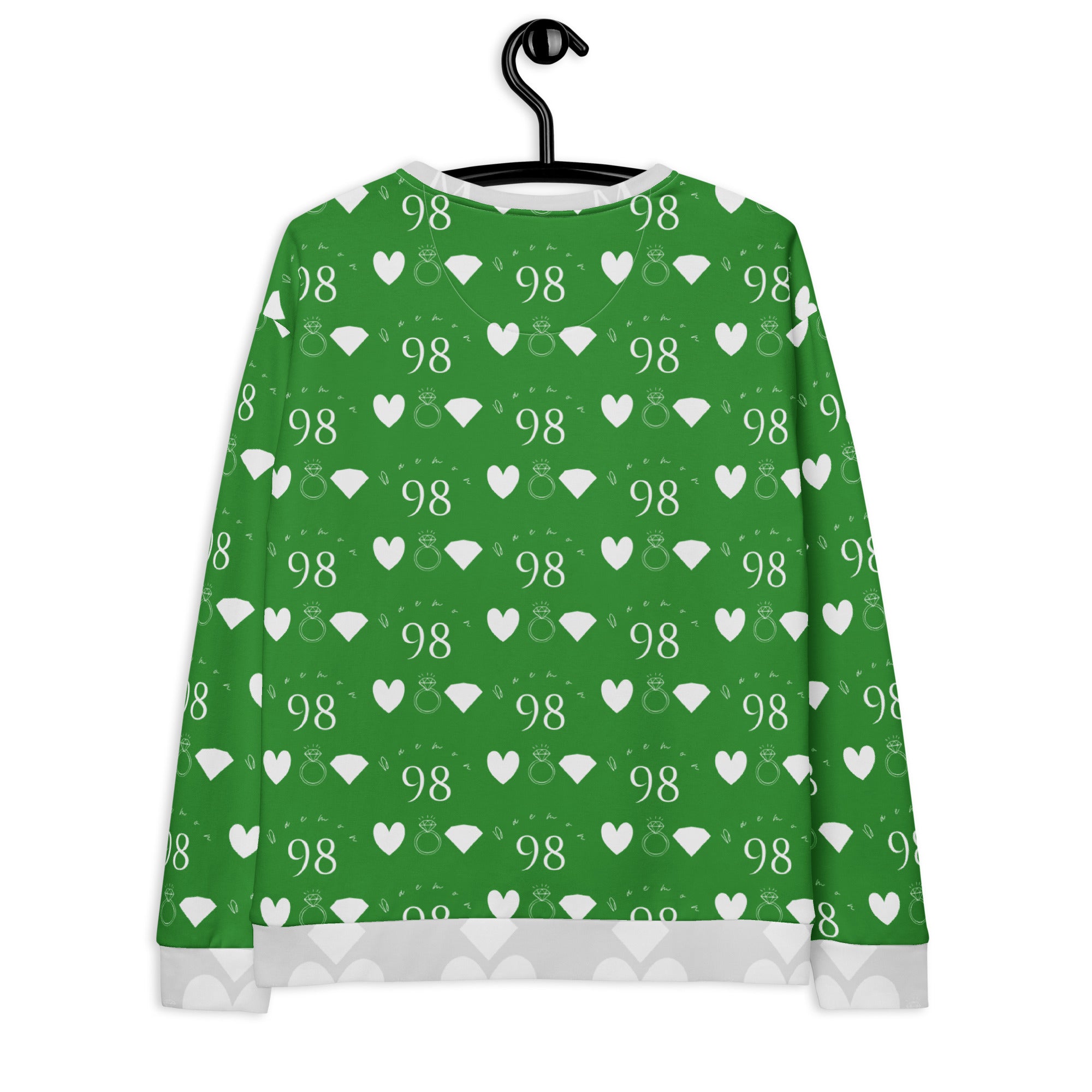 Unisex white Felpa sweatshirt featuring all-over garden print design by Daemon Luxury, made from recycled materials.