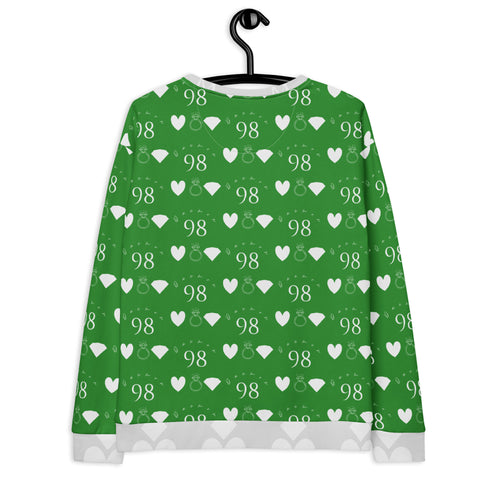 Unisex white Felpa sweatshirt featuring all-over garden print design by Daemon Luxury, made from recycled materials.